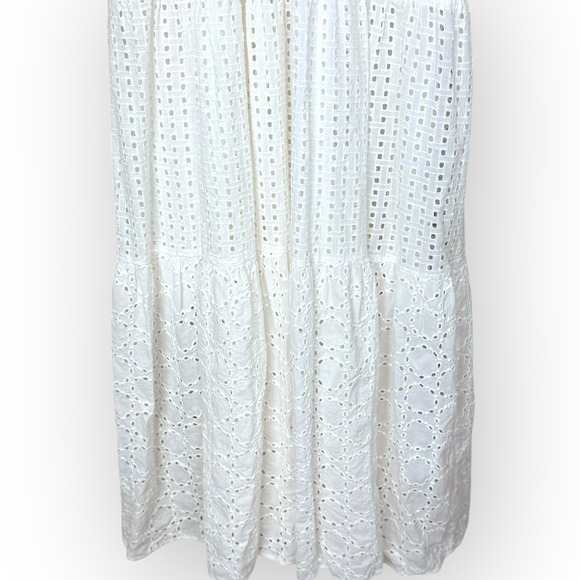 CK Bradley Eyelet Ruffle Mock‎ Neck Sleeveless Tiered Maxi Dress White S - Picture 9 of 11